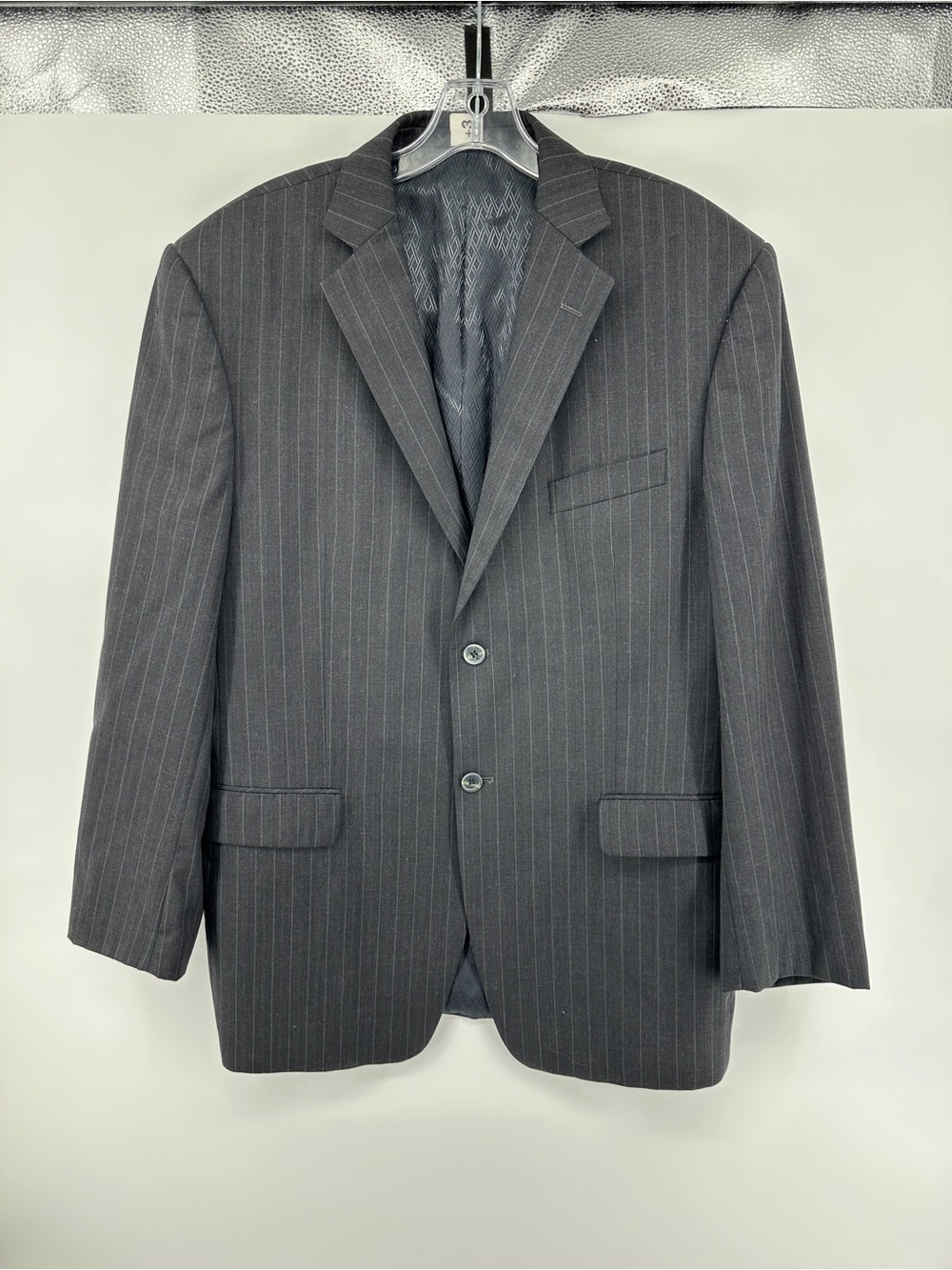 Office Corporate Dark Academia‎ Charcoal Pinstripe Two-Button Suit Jacket Sz44R